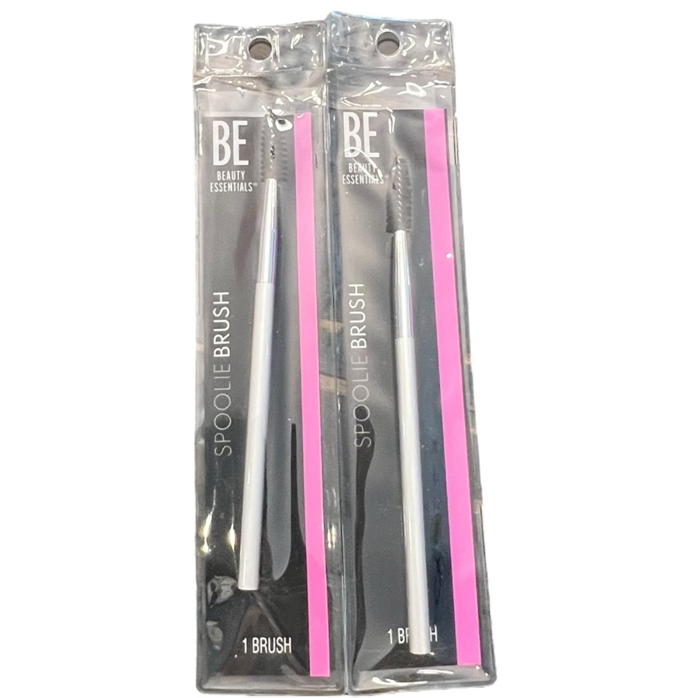 Beauty Essentials Makeup Brush 2 Pc Spoolie Eyebrow Silver‎ Handle NEW